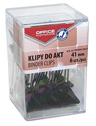 Office Products Foldback-klemmen, 41 mm, 6 stuks, van metaal, zwart/zilver, bestand tegen vervorming, paperclips, transparante doos