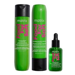 Matrix Food for Soft Hydrating shampoo 300ml, detangling conditioner 300ml and hair oil 50ml, infused with avocado oil and hyaluronic acid, for dry hair, trio