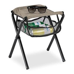 relaxdays Tabouret Pliant Camping, avec Poche, Jusqu’à 120 kg, Pliable, léger, siège Plage, HLP: 39 x 29 x 35 cm, Beige
