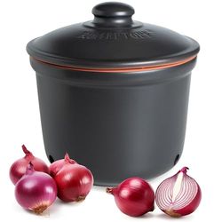 Romertopf - Pentola per cipolla Maxi, 2,8 litri, in ceramica, con argilla traspirante, mantiene le verdure fresche più a lungo, ideale circolazione dell'aria, colore nero