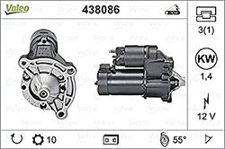 VALEO 438086 Starter Power: 1,4 kW Stop & Start: NO Number of teeth: 10 teeth Voltage: 12 V Rotation direction: CLOCKWISE