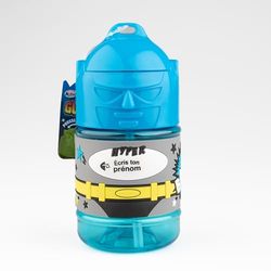 SUPER GOURDE Personalised Kids Water Bottle with Straw - Neutral Blue Boy
