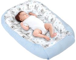 Medi Partners Nido Bebe Recien Nacido Reductor de Cuna - 100x60x15 Portátil o de Viaje de Colecho anticolicos Bilateral Bebés 100% Algodón Gofre (Teddy con Celeste Gofre)