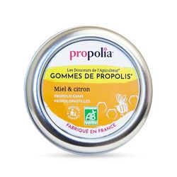 PROPOLIA - Bio - Gommes de Propolis, Miel & Citron - Apaise la gorge et rafraîchit l’haleine - Complément alimentaire - 100% naturel - Fabriqué en France - 45 g