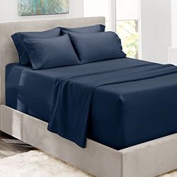 Hearth & Harbor Fits Mattress up to 21", Double Brushed Bedding Sheets & Pillowcases, Microfiber, Navy Blue, Full