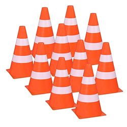 Idena 40621 - Pylonen 10 stuks, waarschuwingskegels van kunststof in oranje met witte strepen, ca. 15,5 cm hoog, stapelbaar, verkeerskegels voor sport, vrije tijd, slalom, voetbal en verenigingen