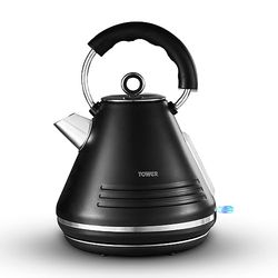 Tower T10074BLK Ash Rapid Boil Pyramid Kettle with Easy Open Lid, Removable Filter, 1.7L, 3KW, Black and Chrome