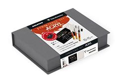 Clairefontaine 975905C - COMPETENCE SET acryl, box donkergrijs met 1 blok etiketten 10x15 cm zwart, 1 doek/schilderkarton 10x10cm en 3 ONE4ALL markers, 1 set