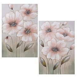 DRW Set di 2 quadri tela legno rettangolari con fiori multicolore 60 x 3 x 90 cm