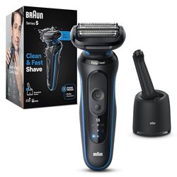 Braun Series 5 Regolabarba Uomo, Rasoio Elettrico Barba Braun Serie 5, Rasatura Wet&Dry, Rasoio A Lamina Impermeabile, Con Stazione di Pulizia e Ricarica SmartCare, 52-B7000cc, Blu