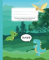 Primary Composition Notebook Dinosaur Rawr Story Journal with half blank page for drawing