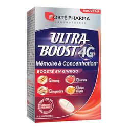Forté Pharma - Ultra Boost 4G Mémoire & Concentration - Complément alimentaire performances intellectuelles, libération prolongée - Ginseng, Magnésium, Vitamine B6, Ginkgo - 15 comprimés, 1/jour