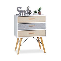 Relaxdays, Meerkleurige commode met 3 laden, bijzetkast, uitneembare vouwdozen, nachtcommode h x b x d 74 x 58 x 44 cm, standaard