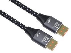 PremiumCord Cable Displayport 2.1 16K M/M, Enchufe a Enchufe, 80Gbps, Vídeo 16K@60Hz, 10K@60Hz, 8K@165Hz 2160p, HDCP 2.2, Conectores Chapados en Oro, Trenza de Cable Textil, Longitud 1,5 m