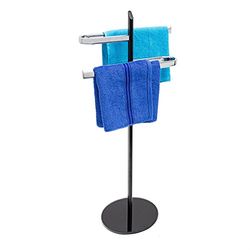 Relaxdays Porta Asciugamani con Base Stabile in Vetro e 2 Bracci, 92.5 X 42 X 23 cm, in Acciaio Inox Cromato, Argento