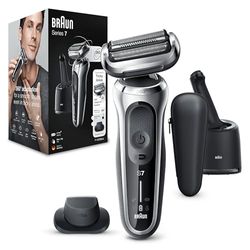 Braun Series 7 Rasoio Elettrico Barba, Rifinitore Di Precisione EasyClick, Stazione SmartCare, 360° Flex, Wet&Dry Ricaricabile, Custodia da Viaggio, Idea Regalo 71-S7200cc Argento