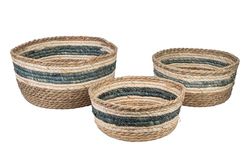 SET 3 CESTOS CUERDA RAYAS AZUL