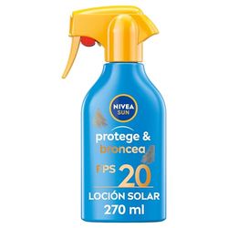 NIVEA SUN Protege & Broncea Spray Solar FP20 (1 x 270 ml), activador del bronceado, protección solar, crema bronceadora, protector solar hidratante, resistente al agua, pistola