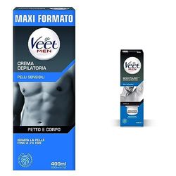 Veet For Men Crema Depilatoria per Uomo Pelli Sensibili, 400 ml, 2 x 200 ml & For Men Crema Depilatoria Ascelle, Pelli Sensibili, 100 ml