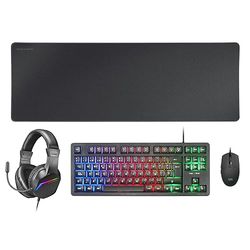 Mars Gaming MCP-RGB3, Pack Gaming Tastiera RGB + Mouse 3200 DPI + Cuffie Over-Ear + Tappetino XXL, Nero, Lingua Portoghese