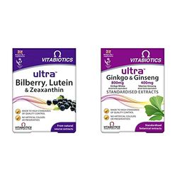 Vitabiotics Ultra Bilberry, Lutein and Zeaxanthin - 30 Tablets & Ultra Ginkgo and Ginseng Tablets - 60 Tablets