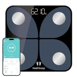 Healthkeep Bluetooth-ansluten impedansmätare med APP 13 kroppsdata (BMI/kroppsfett/BMR/Muskel/vatten) för Andriod och iOS 180 kg/400 kg