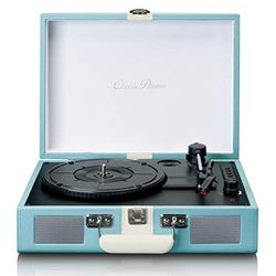 Classic Phono by Lenco TT-110 - Tocadiscos (33, 45 y 78 RPM, Bluetooth, transmisión por Correa, 2 Altavoces, Entrada Auxiliar, Salida RCA, 3,5 mm), Color Azul y Blanco