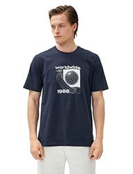 Koton Heren Slogan Bedrukt Crew Neck Short Sleeve Katoenen T-shirt, marineblauw (716), S