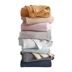 Great Bay Home 100% Cotton Waffle Weave Light Blue Bed Blanket. Super Soft, All Season Textured Blanket. Full Queen Blanket for Bed or Couch (Full/Queen, Pale Blue)