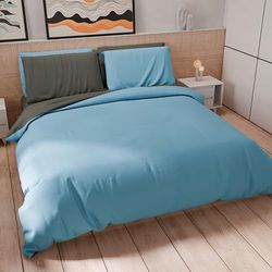 PETTI Artigiani Italiani - Double Duvet Cover Set 200 x 200 cm (1 Pillow Case 50 x 80 cm Included) Soft Microfibre Duvet Cover Set Solid Colour Light Blue - Dark Grey
