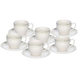 Tognana Astrid, set 6 tazze tè con piatto, new bone china, bianco