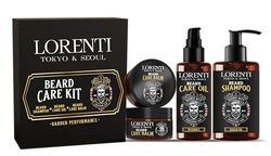 LORENTI TOKYO & SEOUL Argan Barber Set per la cura della barba e lo styling – Kit per la cura della barba con olio per barba, shampoo per barba e balsamo per barba, idea regalo per uomini – Beard Care