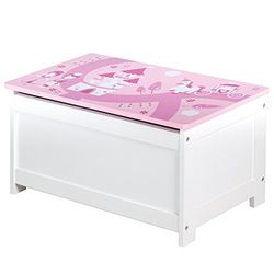 roba Baumann Baul brinquedo rouba 'coroa', assento e baú de brinquedos para quarto de crianças, brinquedo decorado com motivos de princesa em rosa.