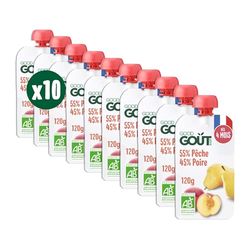 GOOD GOÛT - Gourdes Pêche Poire - Purée Bébé - Dès 4 Mois - 55% Pêche 45% Poire - Sans Sucres Ajoutés - Fabriqué En France - 10x120g