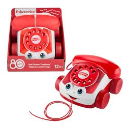 Fisher-Price Teléfono parlanchín de juguete para bebés, Edición 80 aniversario de Mattel, actividad para arrastrar para niños a partir de 1 año, JGG97