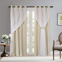 BONZER Cortinas Blancas de Gasa Transparente y Opacas, con Ojales, para Mezclar y Combinar, para Sala de Estar, Beige, 52 x 84 Pulgadas, Juego de 2 Paneles
