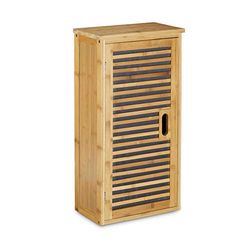 Relaxdays Armário de parede com 1 prateleira flexível feito de bambu casa de banho sala de estar ou corredor com medidas 66 x 35 x 20 cm, natural