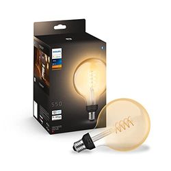 Philips Hue White Filament, Lampadina LED Smart a Filamento Globo, Luce Bianca Calda, Dimmerabile, Attacco E27