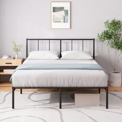 Zinus - Cadre de lit Justin 190x140 cm - Métal - Noir - Tête de lit - Montage Facile - Hauteur 30 cm - Espace de Rangement sous le lit - Design Moderne