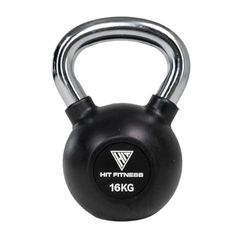 Hit Fitness Kettlebell unisex per adulti, con manico, 16 kg, nero e cromato, 19 x 19 x 28 cm