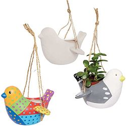 Baker Ross FC690 Vogel Keramische Hangende Bloempotten - Doos van 3, Knutselpakketten voor Kinderen, Plantenpot Schilderen, Keramiek Knutselen