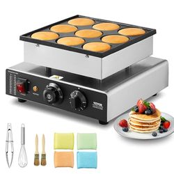 VEVOR Macchina per mini pancake olandese da cucina commerciale, 9 Pezzi, Diametro 76 mm, Macchina per mini dorayaki, 850 W, Controllo temperatura e tempo, per Cucina commerciale, Feste, Evento