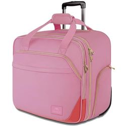 MATEIN Laptop Bag on Wheels for Women, 17 Inch Laptop Case Travel Rolling Briefcase Womens Computer Case Ladies Lightweight Office Bag Carry on Suitcase for Flight, Airplane, Pink