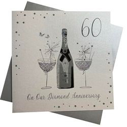 White cotton cards, "On Our diamantene Hochzeit, 60th Anniversary", ręcznie wykonana, biała