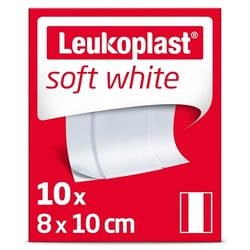 Leukoplast soft white – Cerotti non sterili – Delicati sulla pelle, traspiranti e assorbenti – 8cm x 10cm, 10 strisce pretagliate
