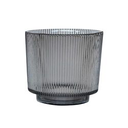 Ivyline Round Candle Holder in Charcoal Glass with Ribbed Design - Elegant Table Centrepiece - Modern Home Decoration - H14 x W15 cm