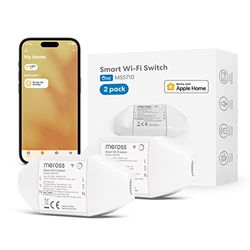 Meross Wifi-schakelaar, Smart schakelaar met spraakbediening, afstandsbediening en tijdfunctie, Werkt met Apple HomeKit, Siri, Alexa en Google Home, 10 A, DIY, 2 stuks