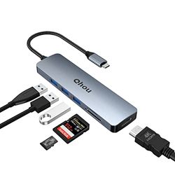 Qhou USB C-hub, USB-verdeler, 6-in-1 USB-poort, hub LAN, 4K HDMI-adapter, 3 USB 3.0, SD/TF-kaartlezer, USB C-hub, compatibel met Dell XPS 15/13, Ultra Slim