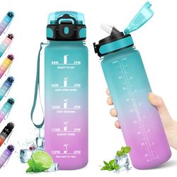 KollyKolla Borraccia 1 litro, Bottiglia Acqua con Cannuccia, a Prova di Perdite, Borraccia Palestra, Borraccia Motivazionale, Borracce per Adulto, Bambini, Sport, Scuola, Ciclismo, Gym
