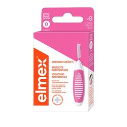 elmex Interdental Brush Pink (Size 0, 0.40 mm), 1 x 8 Interdental Brushes for Cleaning Small Interdental Spaces